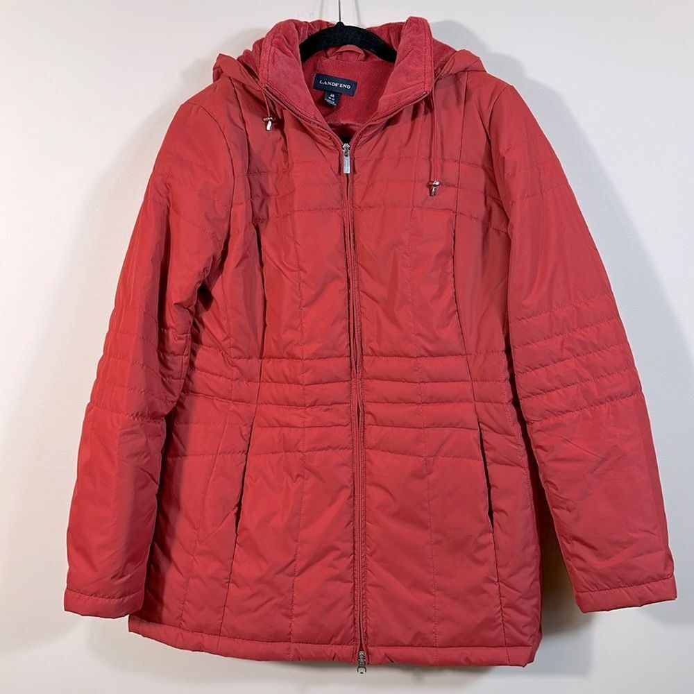 Lands' End Fleece-Lined Women Coat Jacket Puffer Quilted Chore Winter Medium